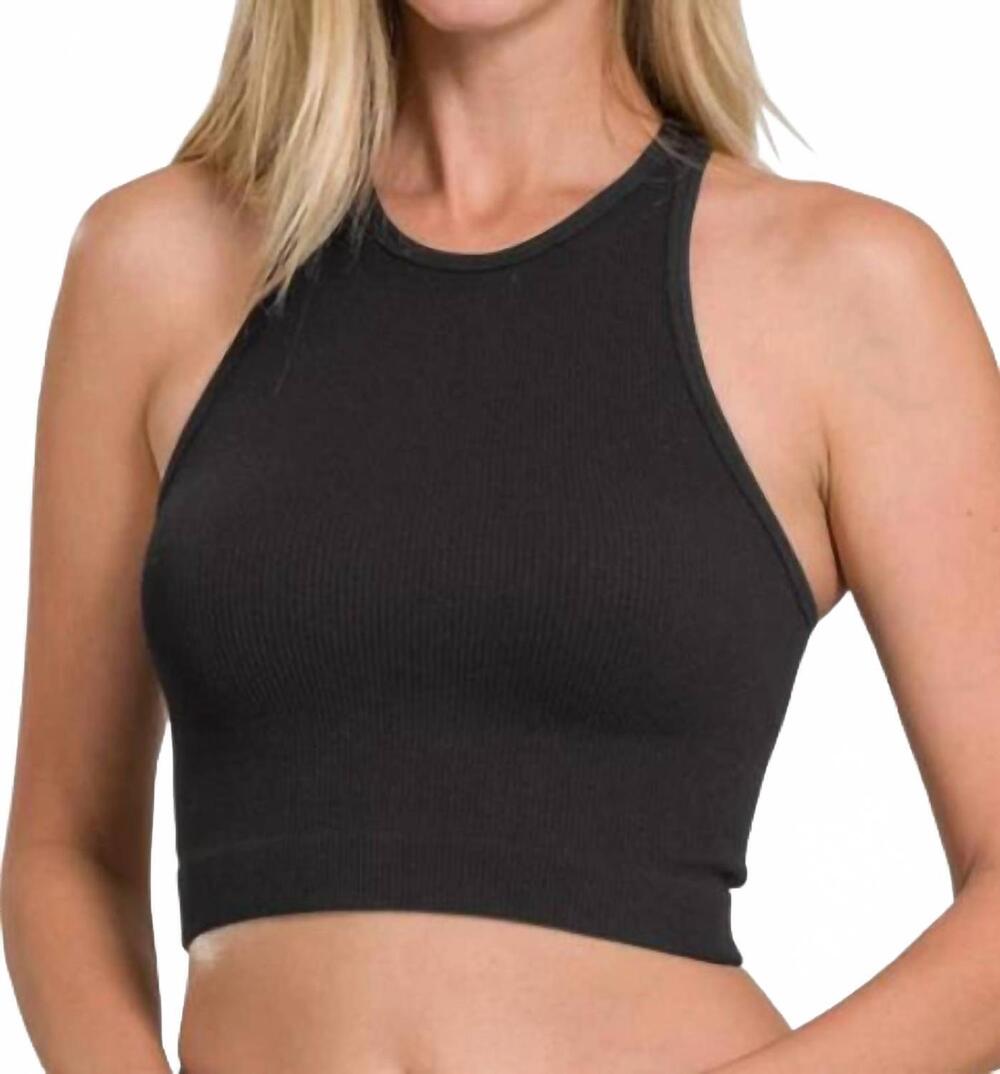 NEW ZENANA cassi crop halter tank top in black